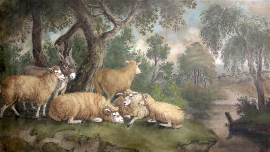 Attributed to Benjamin Zobel (1762-1831) Sheep in a river landscape 18.5 x 31.5in.